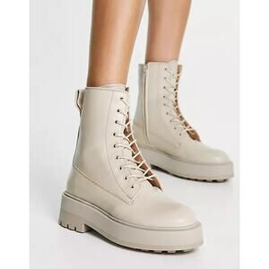 & Other Stories Leather Utility Hiking Boots Beige